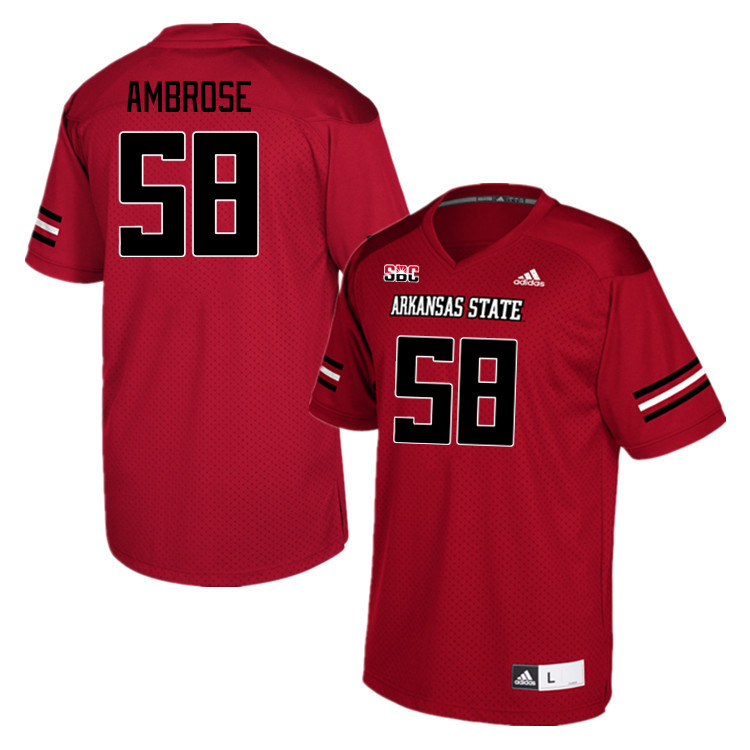 Men-Youth #58 Cameron Ambrose Arkansas State Red Wolves College Football Jerseys Stitched-Scarlet